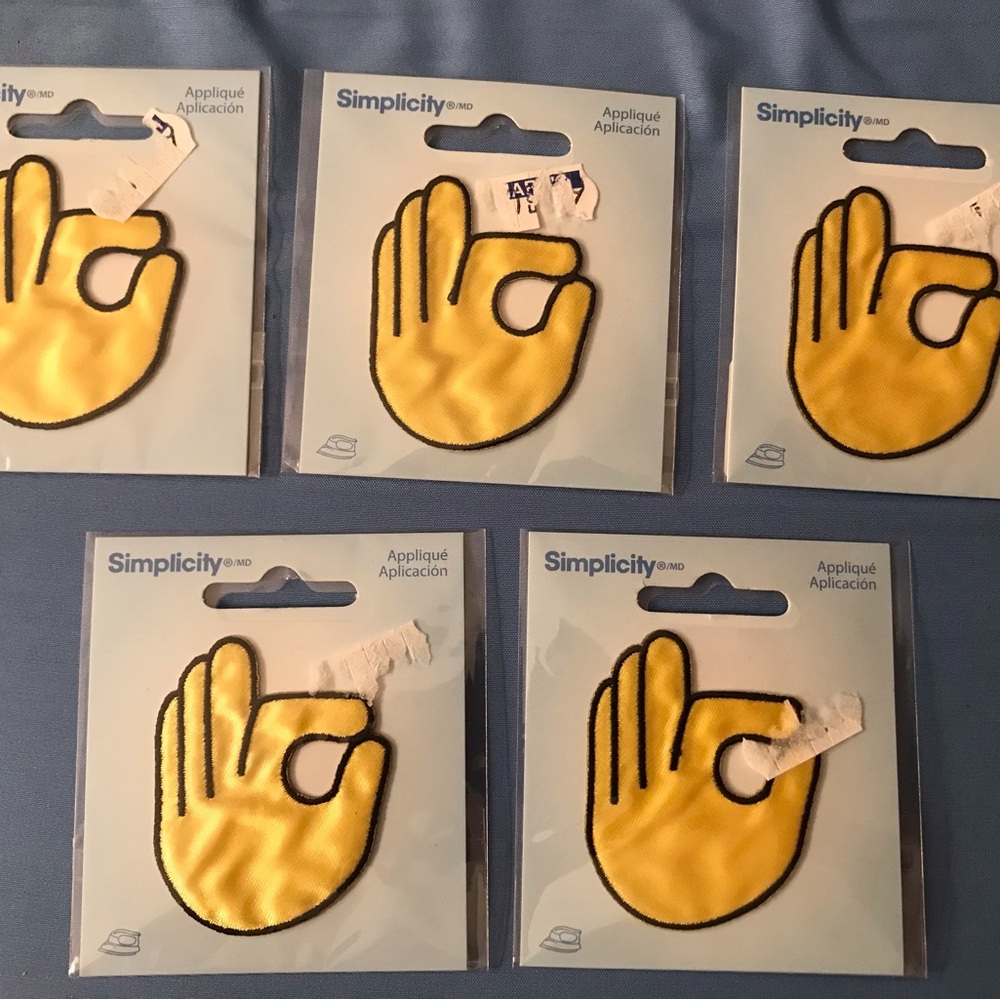 Simplicity Yellow 'OK' Hand Appliqué Patch - Set of 5 gold jean hat iron on